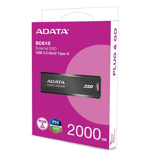 External SSD|ADATA|SC610|2TB|USB 3.2|Write speed 500 MBytes/sec|Read speed 550 MBytes/sec|SC610-2000G-CBK/RD
