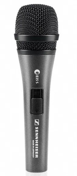 SENNHEISER E 835-S, VOCAL MICROPHONE, DYNAMIC, CARDIOID, I/O SWITCH, 3-PIN XLR-M, ANTHRACITE, INCLUDES CLIP AND BAG