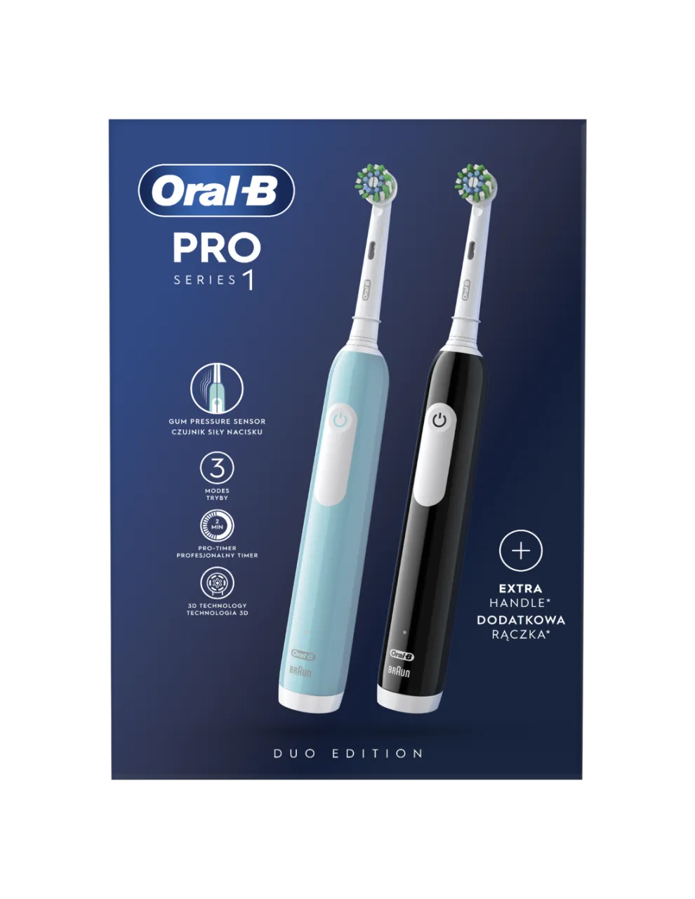 Oral-B | Electric Toothbrush | Pro Series 1 Duo | Rechargeable | For adults | Number of brush heads included 2 | Number of teeth brushing modes 3 | Blue/Black