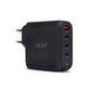 Acer 100W PD GaN Charger, 3 x USB C and 1 x USB A, EU Plug, 100W USB-C cable, Black, Retail Pack