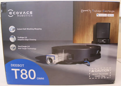 SALE OUT. Ecovacs DEEBOT T80 OMNI Vacuum cleaner, Robot, Wet&Dry, 18000Pa, TruEdge 2.0, ZeroTangle 3.0, Carpet Care, Black + Auto-empty stat | Ecovacs Robotic Vacuum Cleaner | DEEBOT T80 OMNI | Wet&Dry | Li-ion | 6400 mAh | Dust capacity 0.22 L | 180...