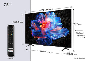 TV Set|TCL|75 "|4K Ultra HD|3840 x 2160 pixels|Flat|16:9|DLED|75V6C