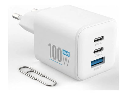 Fixed GaN Network Charger Mini with 2xUSB-C and USB output, PD support, 100 W, white | FIXCG100M-2C1A-WH