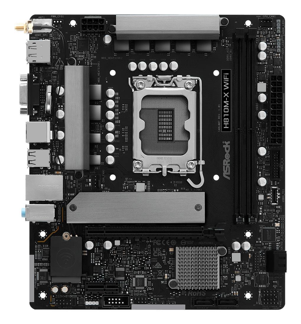 Mainboard|ASROCK|Intel H810|LGA 1851 (Socket V1)|micro ATX|RAM DDR5-SDRAM|2xSlots|Wi-Fi Yes|Bluetooth Yes|1xNumber of M.2 (M) slots|H810M-XWIFI