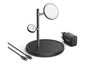 Anker MagGo Wireless Charging Station (15W, 3-in-1 Stand) with cable and charger bundle | B25M3312