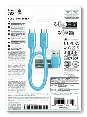 External SSD|LEXAR|Read speed 390 MB/s|Write speed 400 MB/s| 512 GB|LSL260X512G-BNXNG