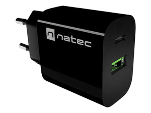 Natec Ribera USB Charger 1X USB-A + 1X USB-C 20W, Black