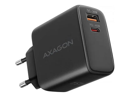 AXAGON GaN wallcharger 2x port (USB-A + USB-C), PD3.0/PPS/QC4+/SFC2.0/AFC/SCP/FCP/Apple, 45W | ACU-PQ45