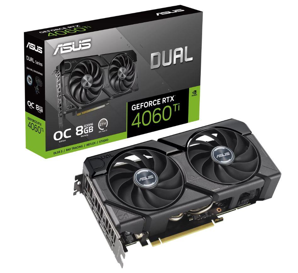 Graphics Card|ASUS|NVIDIA GeForce RTX 4060 Ti|8 GB|GDDR6|128 bit|PCIE 4.0 16x|GPU 2565 MHz|Dual Slot Fansink|1xHDMI|3xDisplayPort|DUAL-RTX4060TI-O8G-EVO