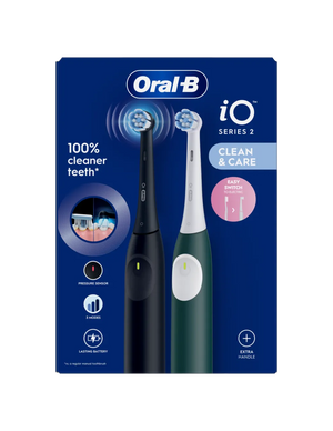 Oral-B Electric Toothbrush, Duo pack | iO2 Series | Rechargeable | For adults | Number of brush heads included 2 | Number of teeth brushing modes 3 | Night Black and Green Forest