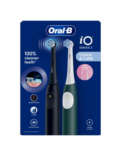 Oral-B Electric Toothbrush, Duo pack | iO2 Series | Rechargeable | For adults | Number of brush heads included 2 | Number of teeth brushing modes 3 | Night Black and Green Forest