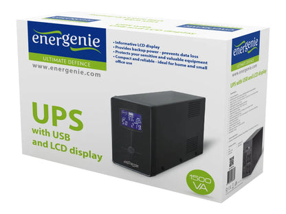 EnerGenie UPS with USB and LCD display, Black | EG-UPS-034 | 1500 VA | 900 W