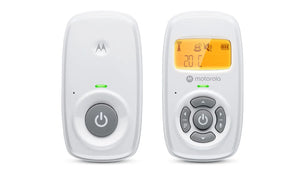 Motorola | Audio Baby Monitor | AM24 | 1.5” LCD black and white display with orange backlight; 1.5” LCD black and white display with orange backlight; Connect one baby unit to two parent units to monitor from different rooms; Rechargeable portable pa...