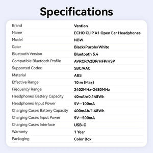 HEADSET WRL ECHO CLIP A11/BLACK NBWB0-PH VENTION