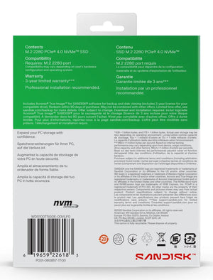 SSD|SANDISK|150xTBW rating|MTBF 1.75 h|NVMe Yes|PCI Express 4.0|M.2|1000 GB|POWERED BY SANDISK|Green|WDS100T4G0E