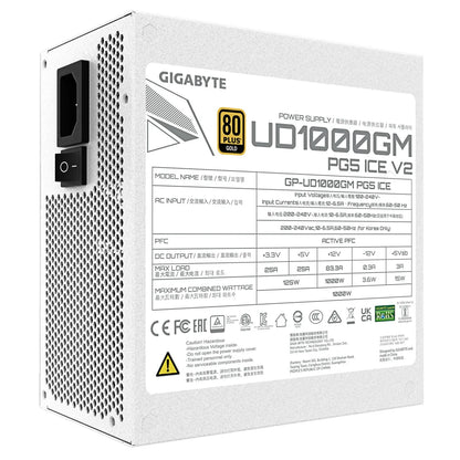 Power Supply|GIGABYTE|UD1000GM PG5 ICE|ATX 3.1|1000 Watts|Efficiency 80 PLUS GOLD|PFC Active|MTBF 100000 hours|GP-UD1000GMPG5ICE
