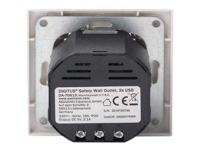Digitus Safety socket for flush mounting with 2 USB ports | DA-70613