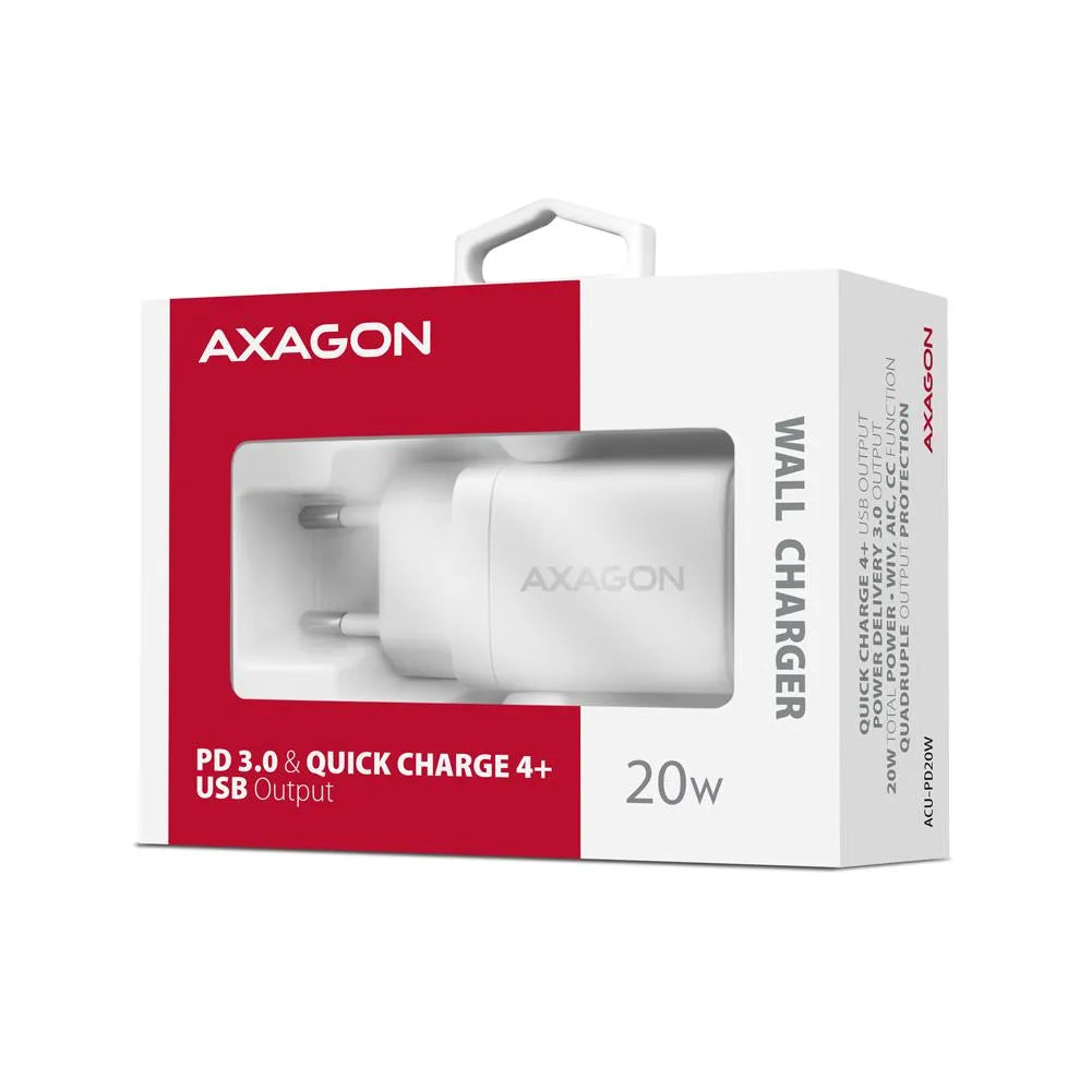 MOBILE CHARGER WALL USB-C 20W/1PORT WHITE ACU-PD20W AXAGON