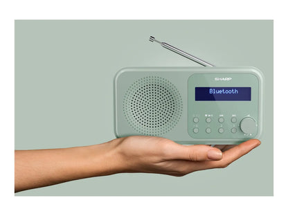 Sharp DR-P420(GN) Tokyo Portable Digital Radio, FM/DAB/DAB+, Bluetooth 5.0, USB or Battery Powered, Aquamarine Green | Sharp